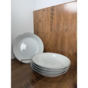 5 Carlton Japan 303 Plymouth White Embossed Silver Trim Coupe Soup Bowl 7.5"